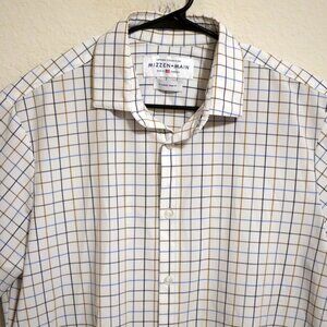 Mizzen Main Shirt Mens XL Long Sleeve Button White Blue Brown Stripes Trim Fit
